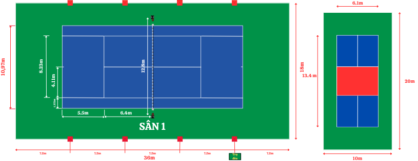 Bản vẽ mặt bằng sân tennis và sân pickleball