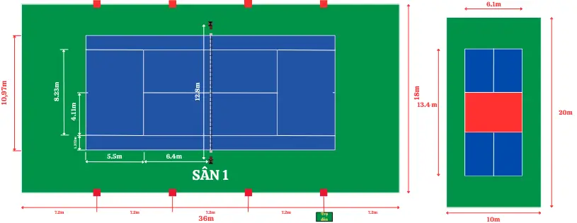 Bản vẽ mặt bằng sân tennis và sân pickleball